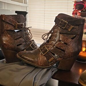 Snake Skin Healed Ankle Boots